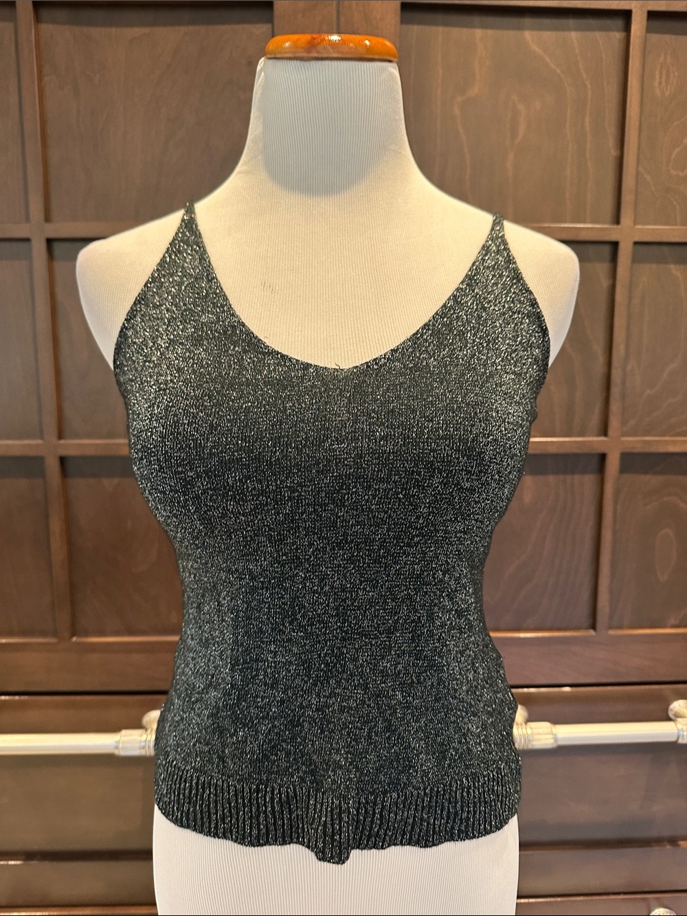 WYLDR Metallic Knit Cami in Black and Silver Shimmer